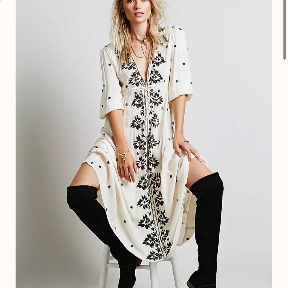 Free People Cream and Black Midi Dress